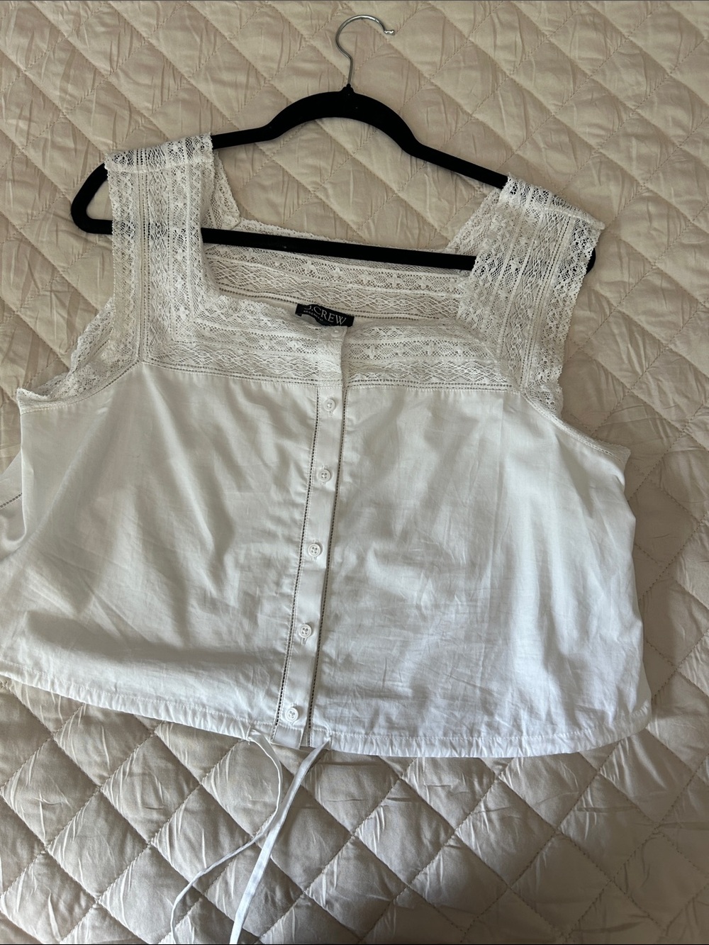 J. Crew White Lace-Trim Button-Front Cotton Camisole